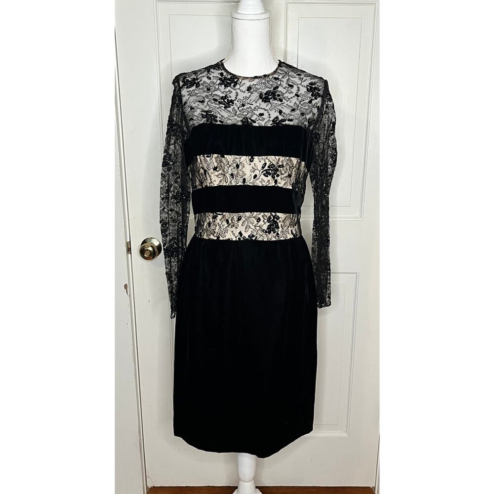 Vintage Victor Costa Black Velvet and Lace Dress